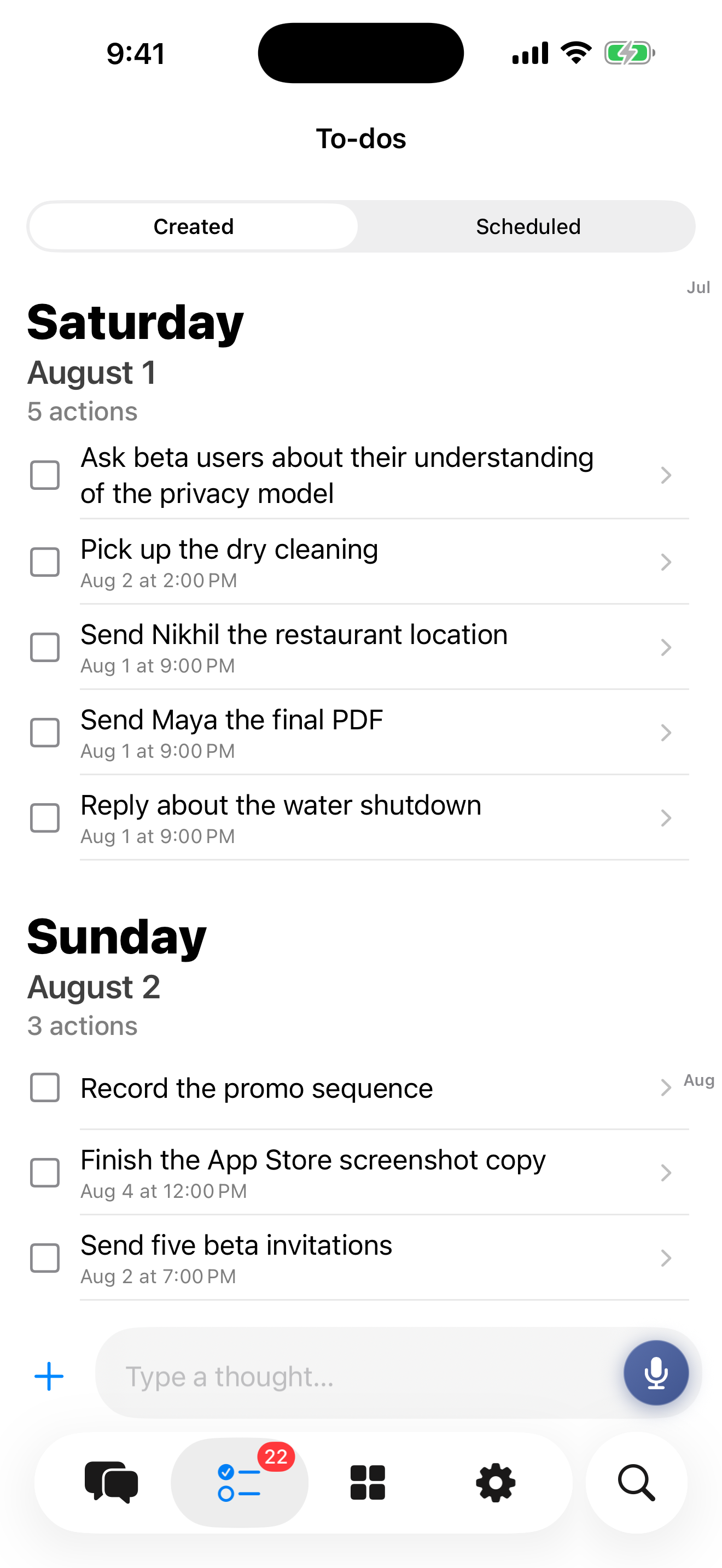 Actions extracted from passing thoughts collected in Ormem's to-do list