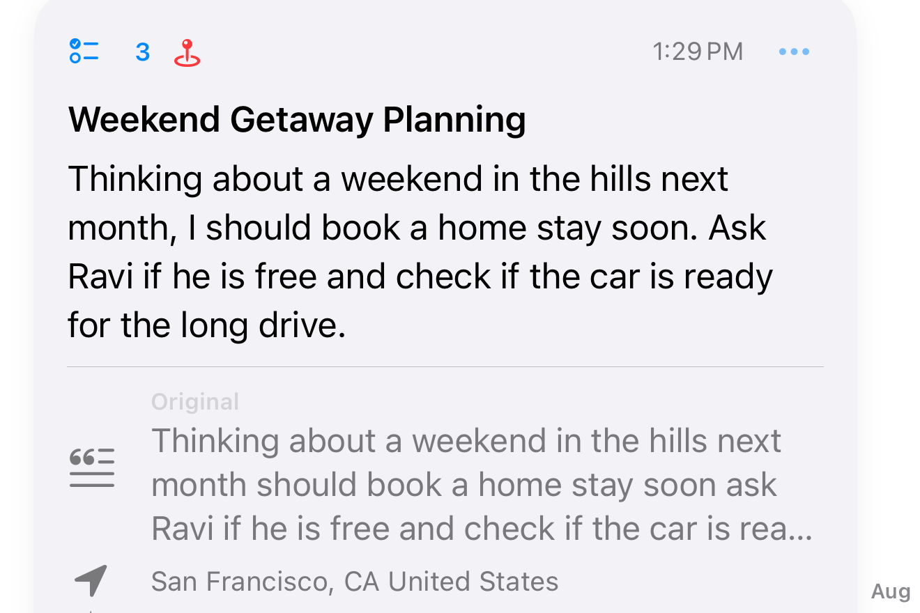 The same thought after Ormem adds a title, cleaned summary, location, topics, and dated actions