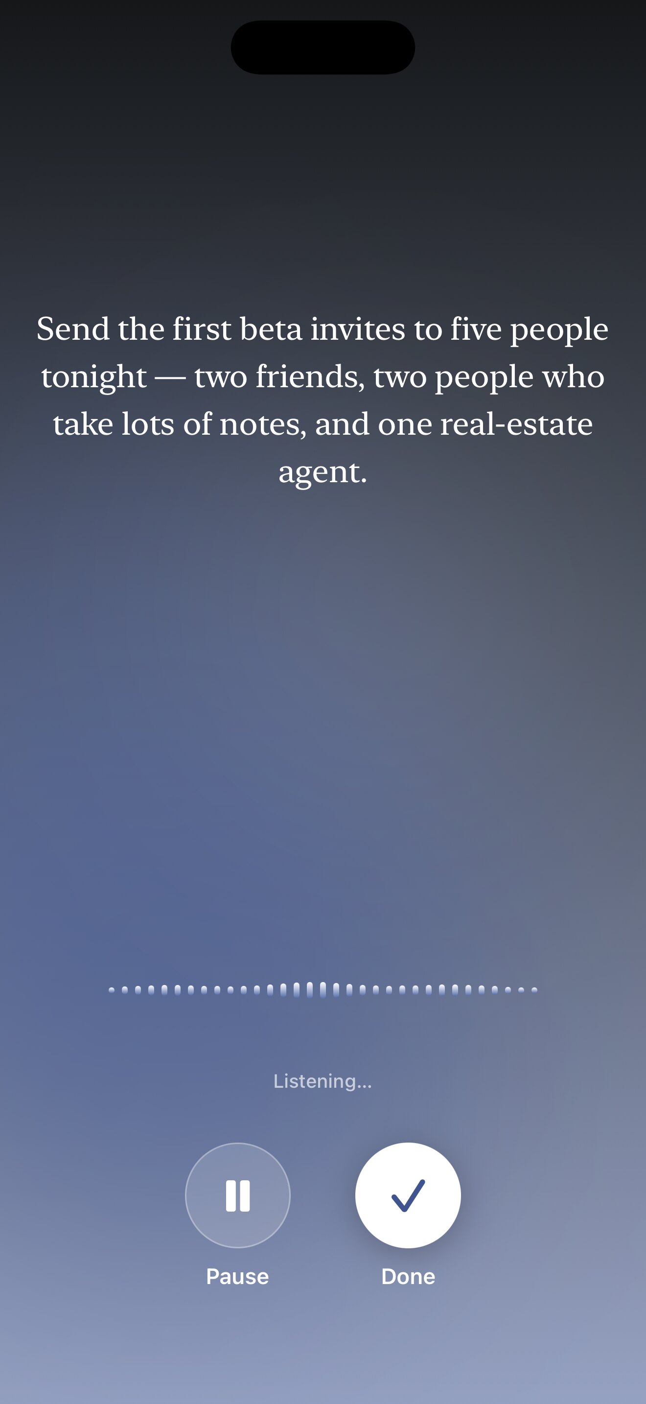 Ormem's full-screen voice capture transcribing a spoken thought on-device